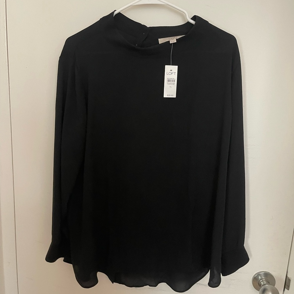 NWT! Loft long sleeve sheer black top with adorable buttons on back!
